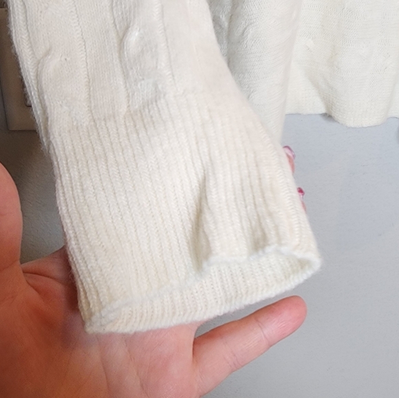 NWT Bianco & Blu Cashmere Merino Wool Cable Knit Cream Sweater Small Oversized - Picture 9 of 16